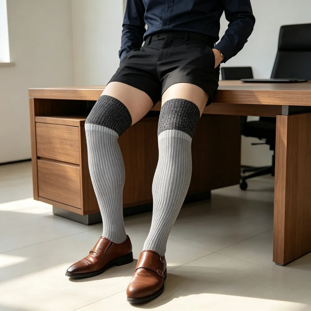 Men's Over The Knee Socks Thigh High Ribbed Long Dress Socks Formal Business Casual Suit Cotton Soft Stay Up Elastic Breathable