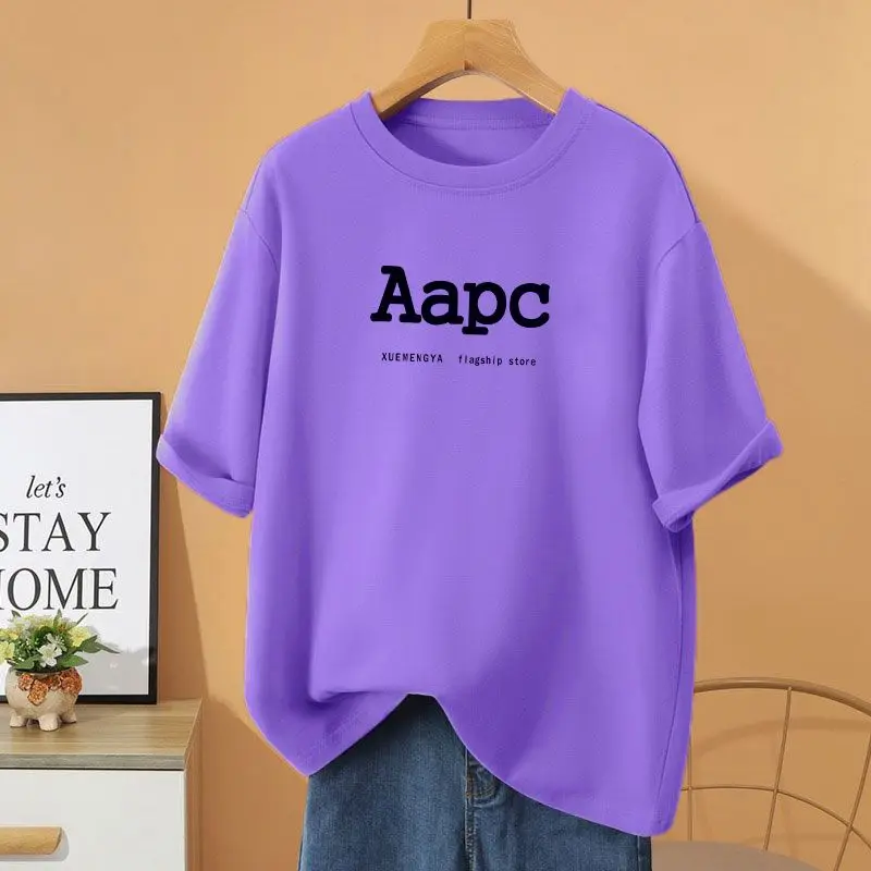 Summer Women Clothing Letter Printed T-shirt Loose Casual O-neck Pullovers Fashion Vintage Short Sleeve Top Tee