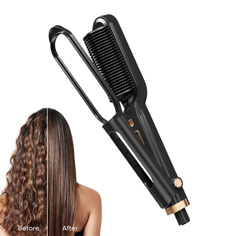 

Ceramic Electric Hair Straightener Comb with LCD Display Curling Straightening Features Non-Damaging with Clips