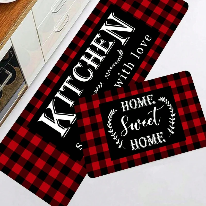 سجادة مطبخ بقاع أحمر منقوشة وحروف ، ممسحة حمام ، سجادة غرفة نوم ، سجادة أرضية للمدخل ، غرفة معيشة ، ديكور منزلي للغسيل #2