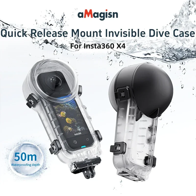 Quick Release Mount Invisible Dive Case for Insta360 X4 Invisible Waterproof Shell Action Camera Accessories