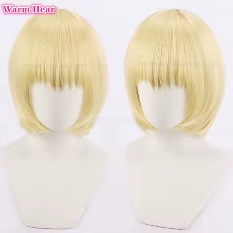 30cm Armin Arlert Wig Anime Unisex Bob Light Gold Cosplay Anime Wig Heat Resistant Synthetic Hair Halloween Party Wigs +Wig Cap
