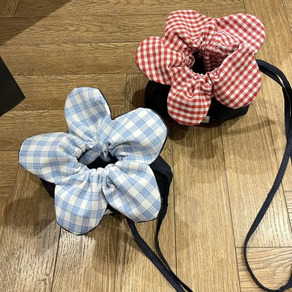 

Lightweight Plaid Flower Drawstring Bag Cute Cloth Bundle Pocket Storage Bag Portable ins Shoulder Bag Women
