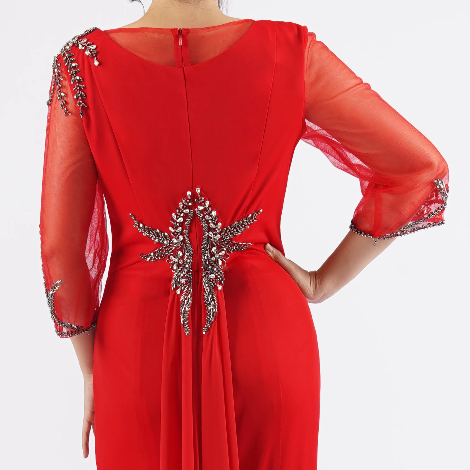 2024 Custom Mom Red Dress For Wedding Events Elegant Mermaid Gown With Handmade Beaded Plus Size For Formal Occasion MM107