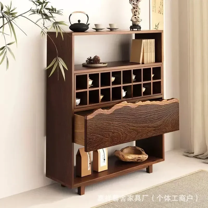 for Wabi Sand Wind Old Elm Bogu Rack Living Room Duobao Pavilion Decorative Tea Set Rack Log Bookshelf Partition Shelf