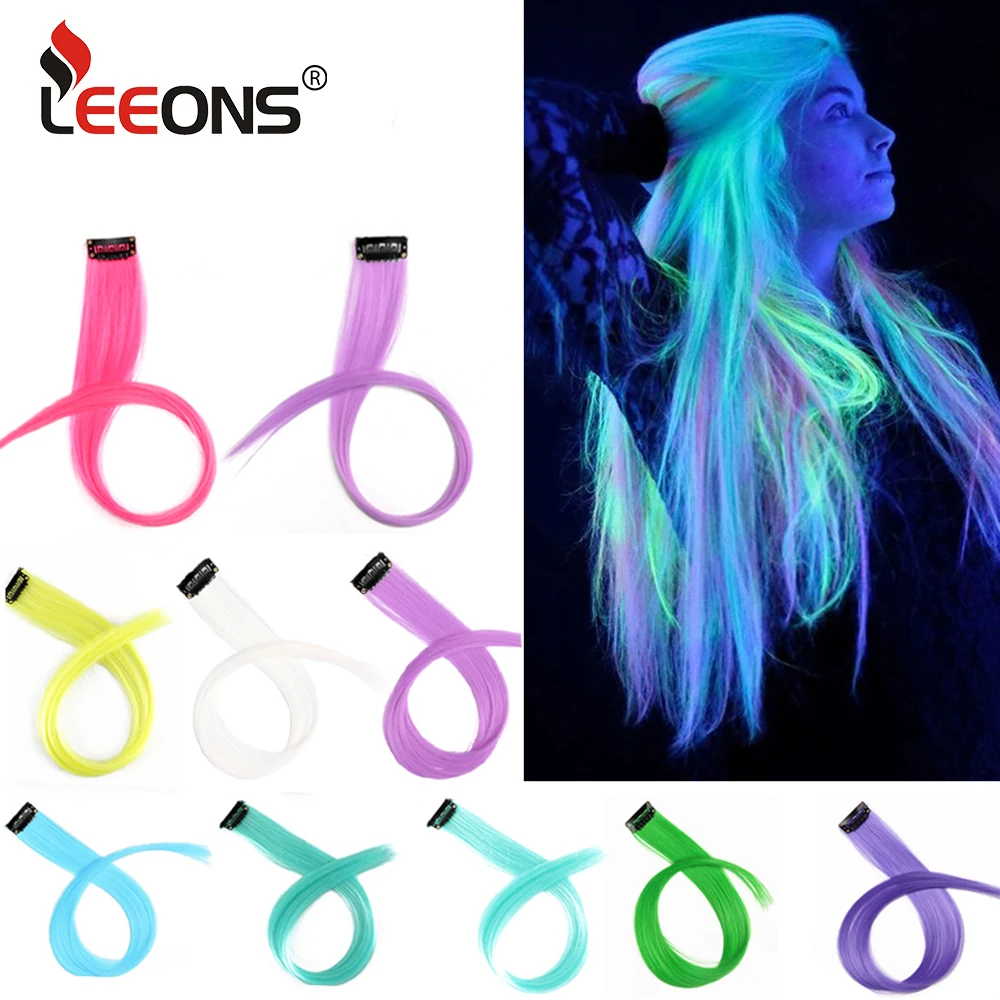 

20 дюймов синтетические клипсы для наращивания волос, накладные волосы, сияющие в темноте, светящиеся флуоресцентные клипсы Glowworm, цельный, 11 цветов