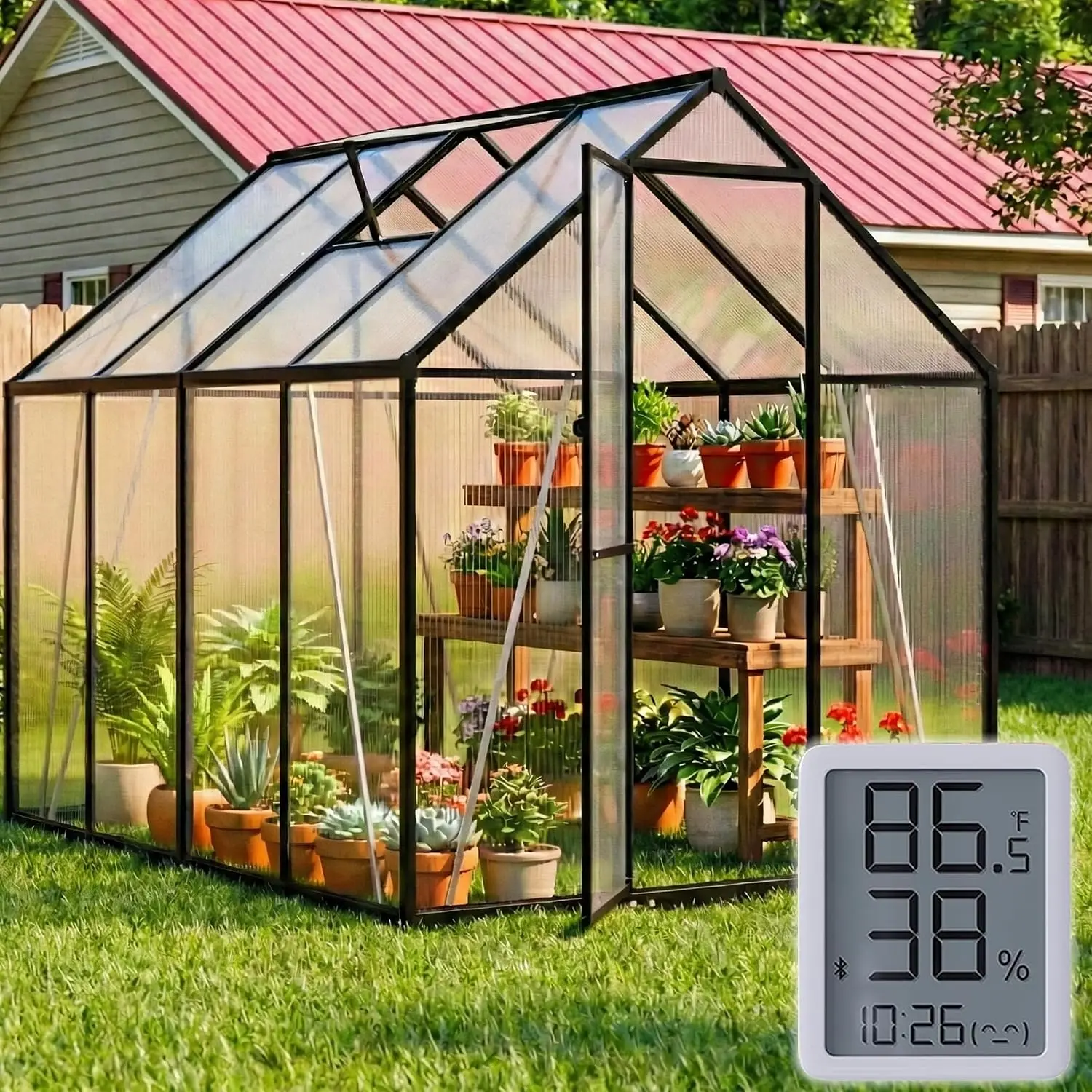 6x8 FT Polycarbonate Greenhouse with Hygrometer, Heavy Duty Aluminum Frame for Garden Patio Backyard Planting, Customized