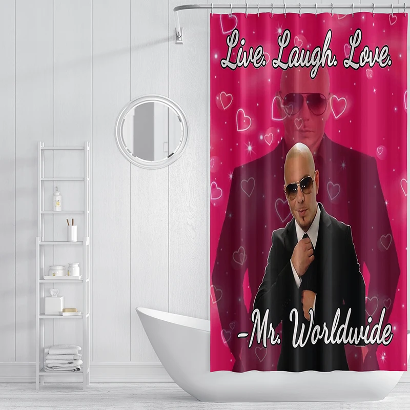 Gaslight Gatekeep Girlboss Mr Worldwide Says to Live Laugh Love Shower Curtain Set with Grommets and Hooks for Bathroom Decor