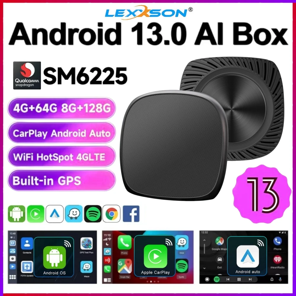 

New Android 13.0 Ai Box Qualcomm 6225 4G+64G 8G+128G Wireless Android Auto & Apple CarPlay Dongle For Netflix IPTV Smart TV Box