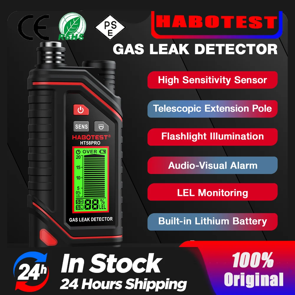 HABOTEST HT58Pro Combustible Gas Detector with Sound and Light Alarm 0-9999ppm Portable Rechargeable Combustible Gas Leak Tester