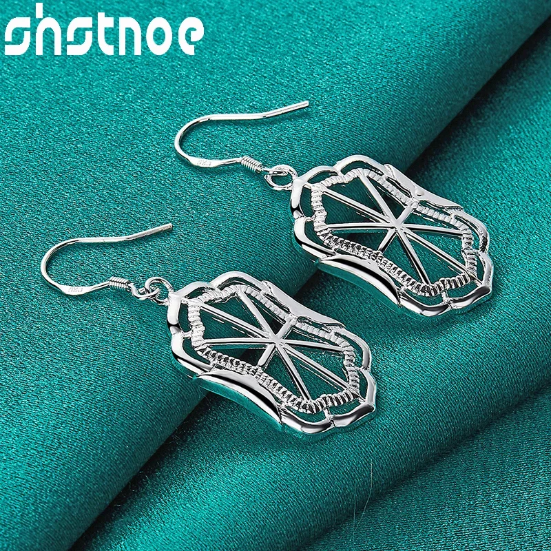 

SHSTONE 925 Sterling Silver Geometric Pattern Drop Earrings For Women Party Engagement Wedding Valentines Gift Fashion Jewelry