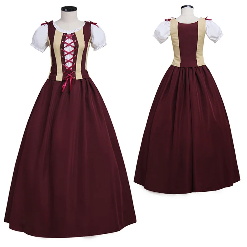 

Medieval Victorian Renaissance Wine Red Gothic Maxi Dress Royal Retro Ball Gowns Custom Made