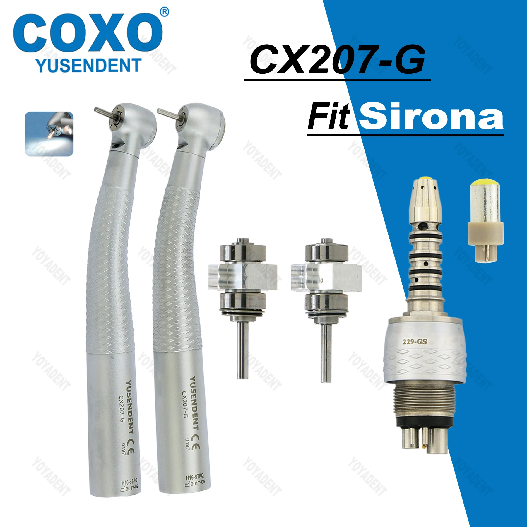 

COXO Dental Fiber Optic High Speed Handpiece Cartridge Rotor Standard/Torque Head LED Coupler 6 Pin Fit Sirona Turbines