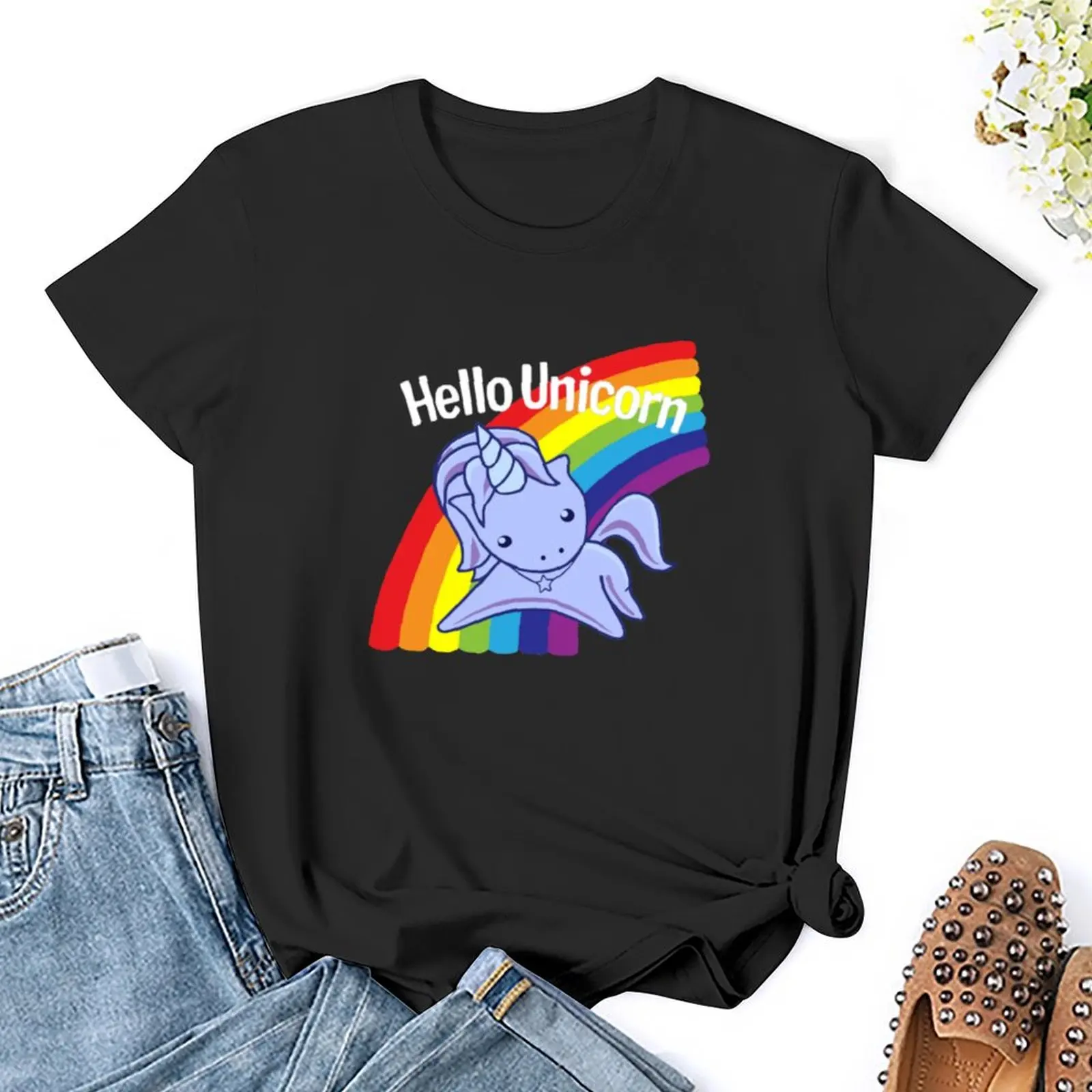 Hello Unicorn T-Shirt funny cute clothes anime clothes new edition t shirts for Women