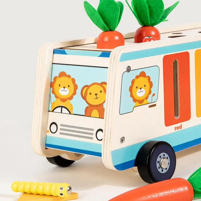 Kid's Color Matching Toy Children's Carrot Color And Shape Sorting Toy Lovely Bus Design Wooden Shape Sorter For School Camping