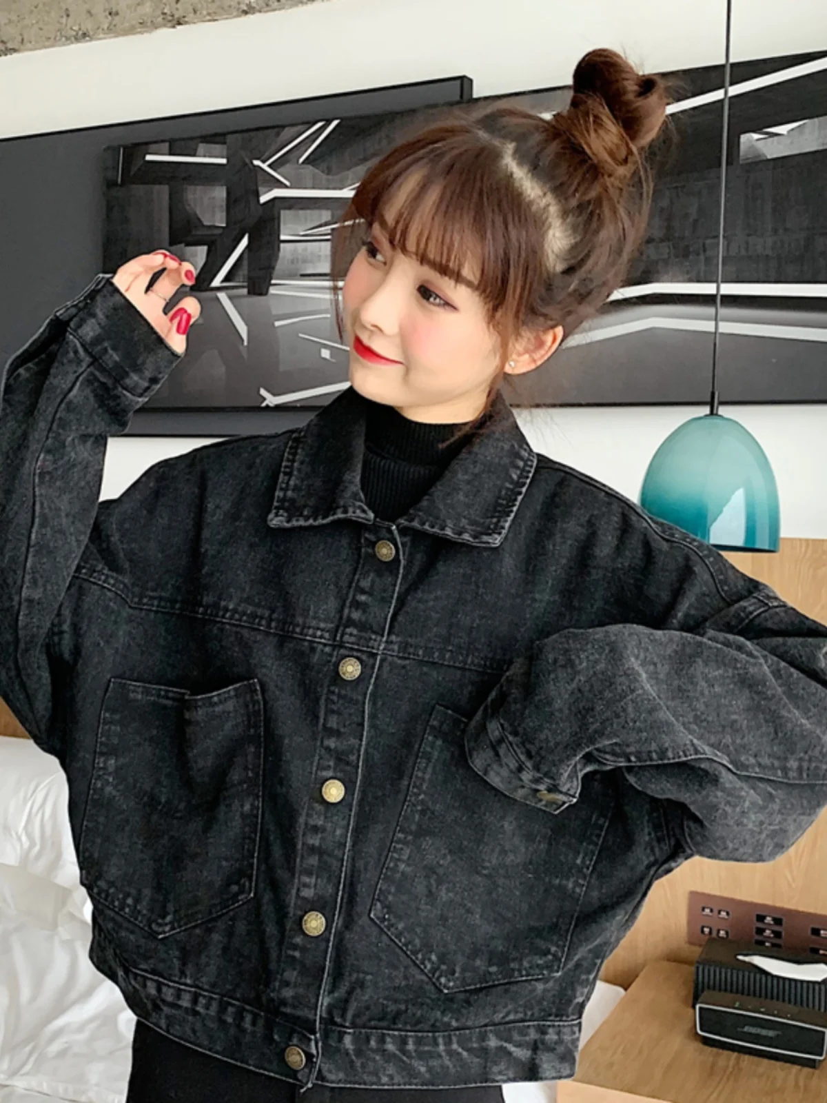 Chaqueta Vaquera Nea para Mujer, Estilo Corto Hoado, Diseño Retro, Informal, para Viajar al Trabajo, de una Sola Pieza, M...