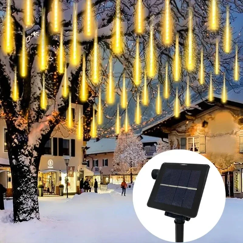 Guirxiété Solaire à 8 Tubes LED pour Décoration de Jardin, Nouvel An 2025, Douche de Météores, Arbre de Noël, Mariage