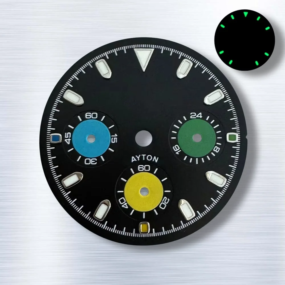 29.5mm VK63 Dial S Logo Panda DTN Dial Fit VK63 Movement High-Quality Dial Watch Modification Accessories Green Luminous