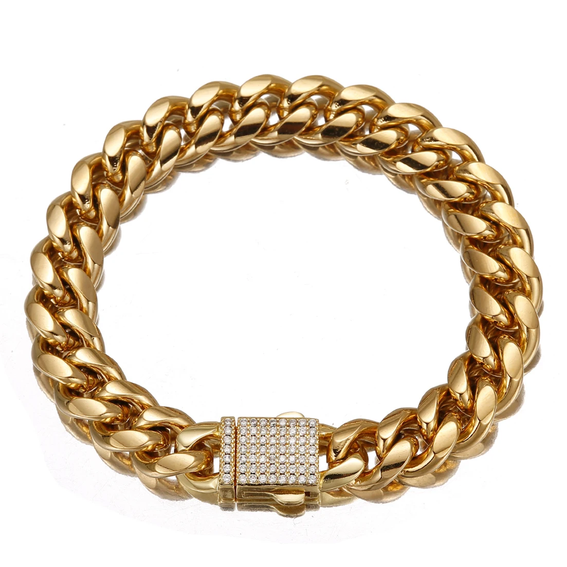 High Quality 14mm Men Boys 316L Stainless Steel Curb Miami Chain Bangle Bracelet Fashion Jewelry Gold Color