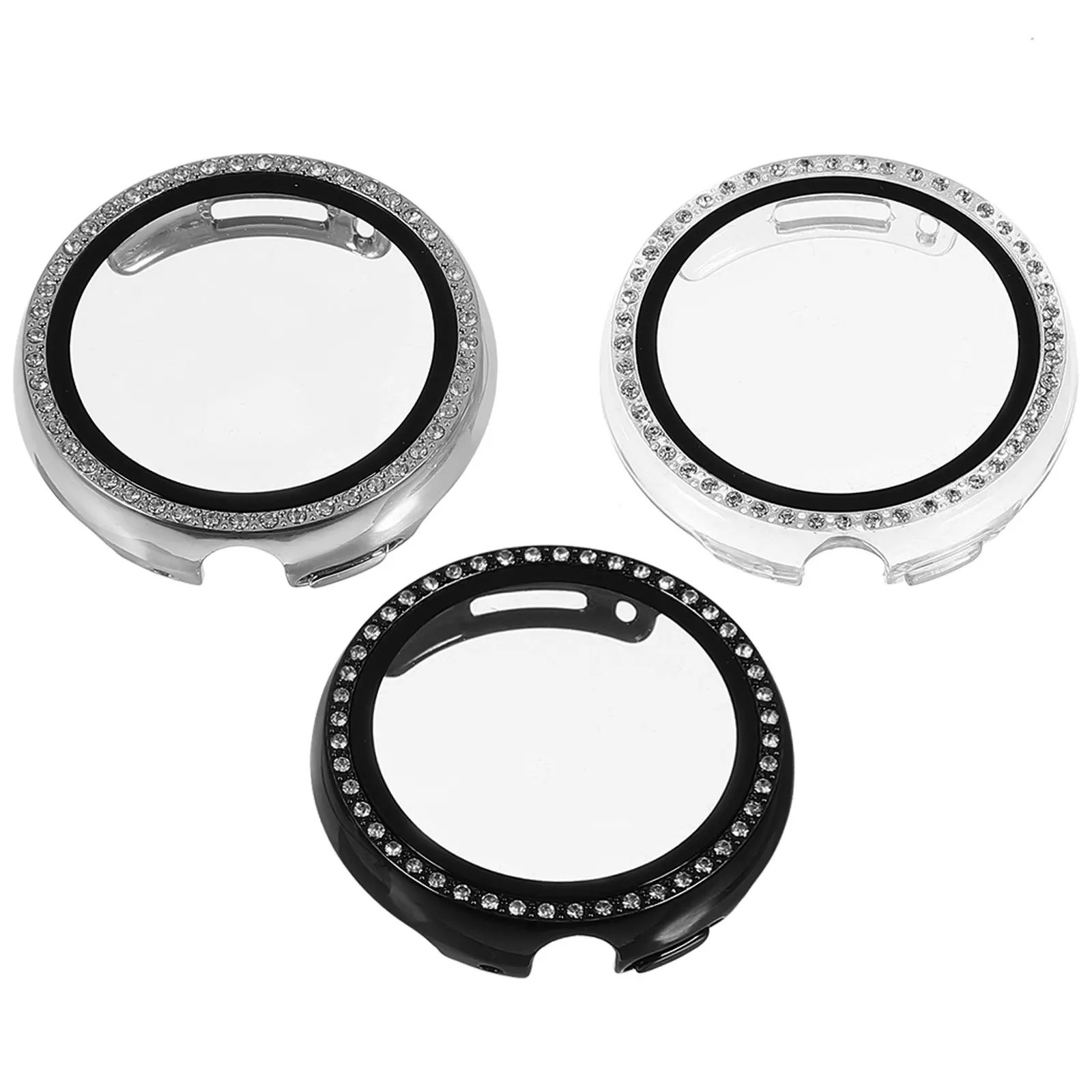 

3Pcs Fashionable Pc Electroplated Watch Protective Case Rhinestone Smartwatch Cover All Round Protection Scratch Drop Impact