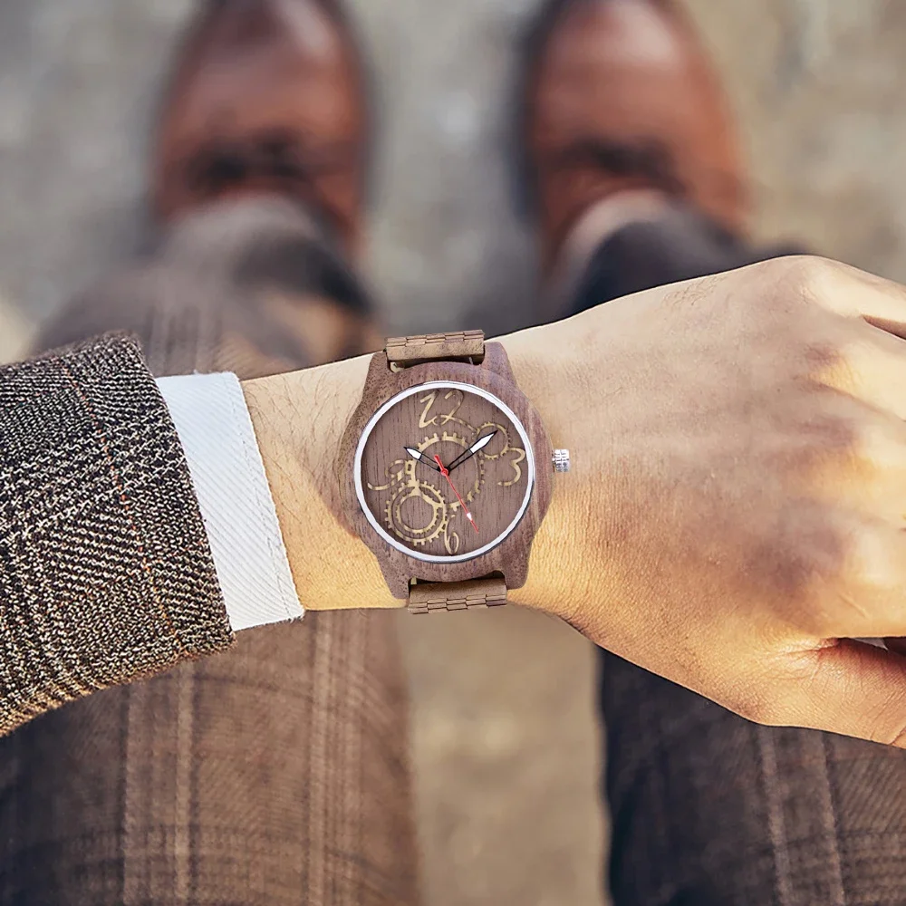 

Fashion Unique Men Watches Natural Wood Gold Dial Watch Wrist Watches Luxury Brand Men's Wooden Bracelet Watches