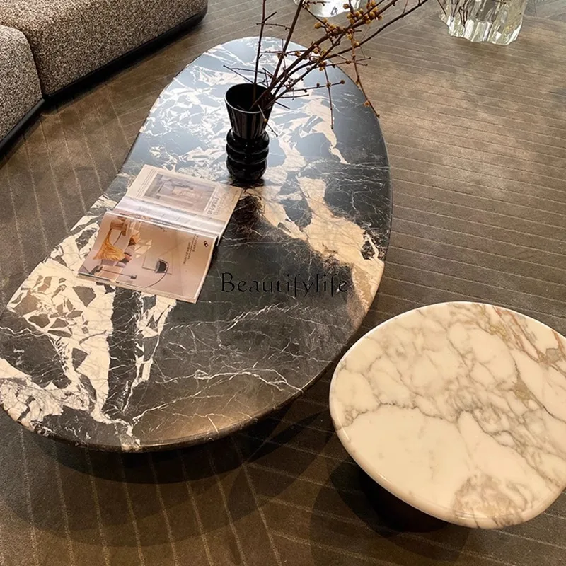 * Tavolino da caffè in marmo nero naturale, moderno e semplice, per soggiorno