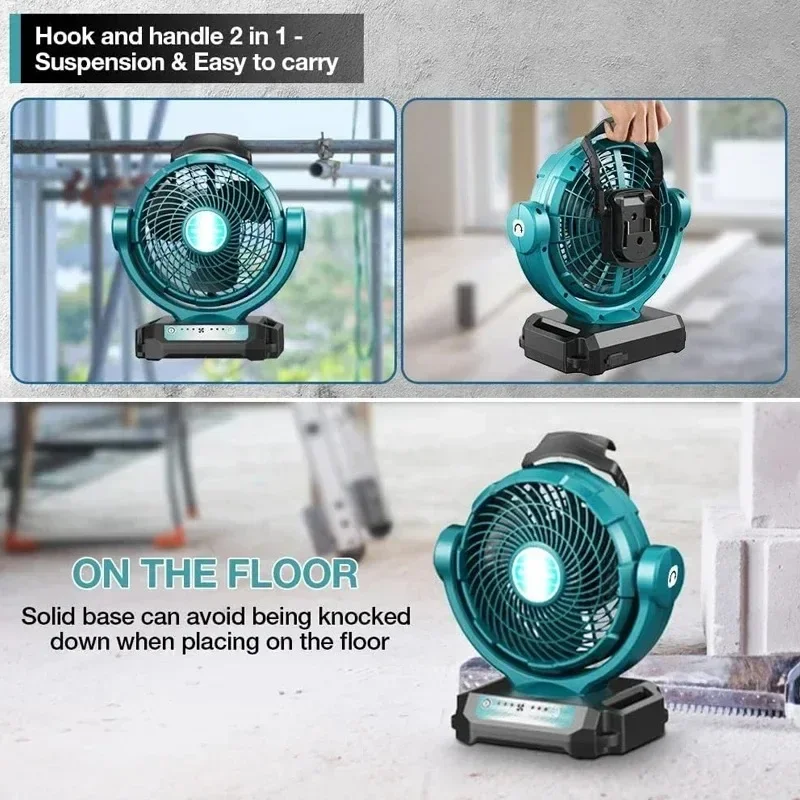 Portable Outdoor Jobsite Fan Replacement For Dewalt/Makita/Milwaukee/Bosch 18V Battery 3 Speed Cordless Works AC/DC Power Fan