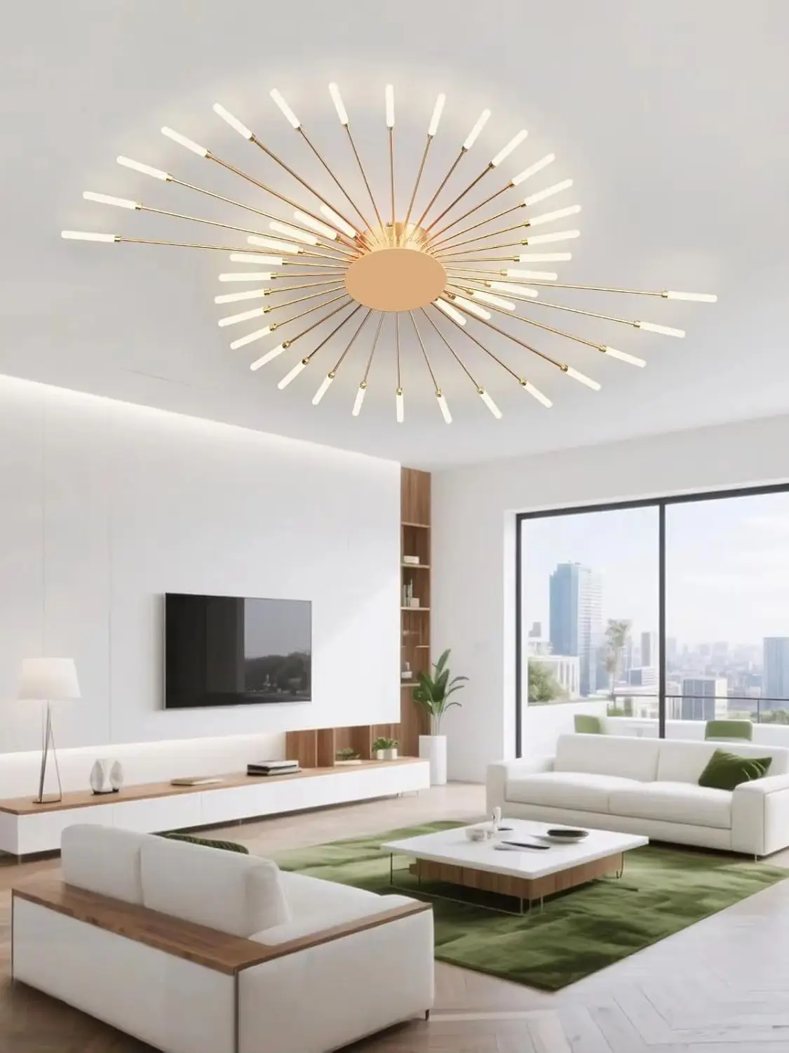 Moderne LED-Deckenleuchte, Wohnzimmer-Deckenlampe, Kreativer Feuerwerk-Kronleuchter, Einbauleuchte, Gold, 42 Leuchten