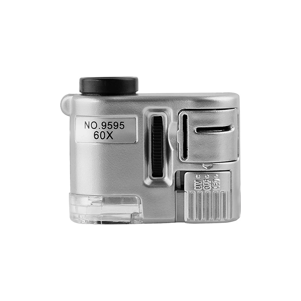 60x Portable Microscope Handheld Magnifier With UV LED Light Pocket Microscope Magnifier 45*20*30mm Test Meters Detectors