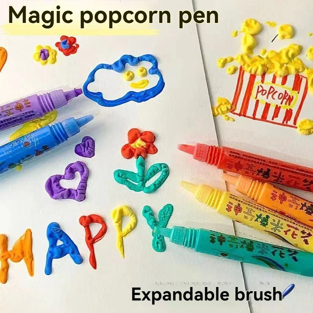 6 Pcs / Set New Multifunctional Foam Exotic Popcorn Pen Marker Pen Notebook Children's Magic Pen Fun Fluffy Pen 3D Bubble Pen