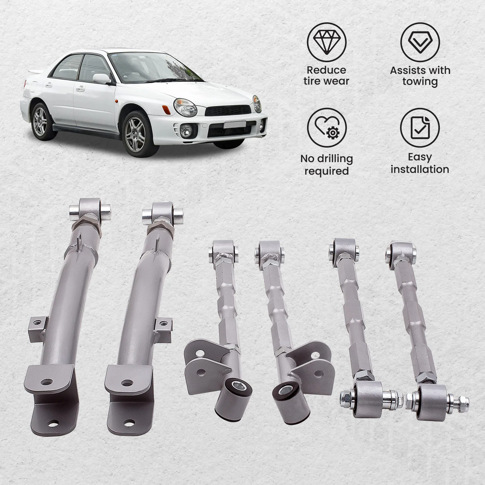 Maxpeedingrods 6 Pieces Rear Lateral Links Control Arms Bars for Subaru Impreza Forester Legacy GC GD GG