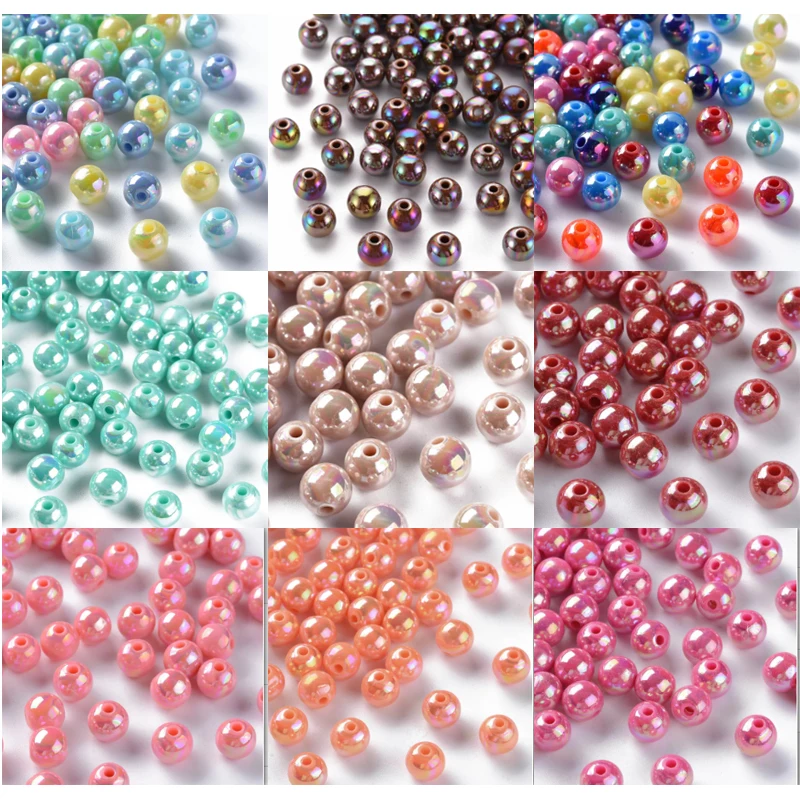 

500g Opaque Acrylic Beads AB Color Plated Round PeachPuff 8x7mm Hole: 2mm about 1745pcs/500g