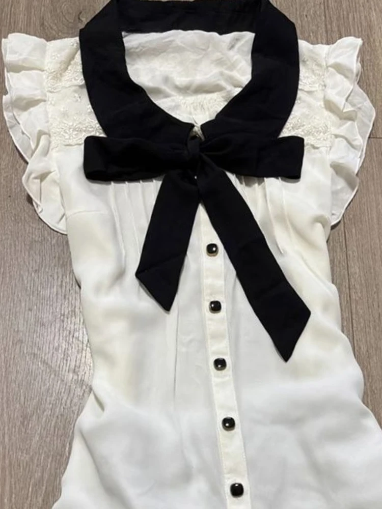 Francês vintage doce arco costura vestido feminino novo design moda mangas voadoras vestidos finos verão estético retro y2k outfits