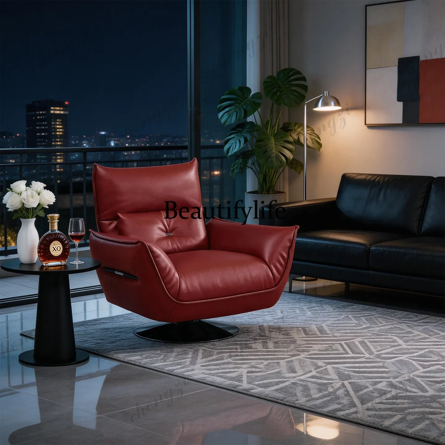 A4567 Italian minimalist leather single sofa chair living room leisure rotating chair modern light luxury first-layer cowhide ch