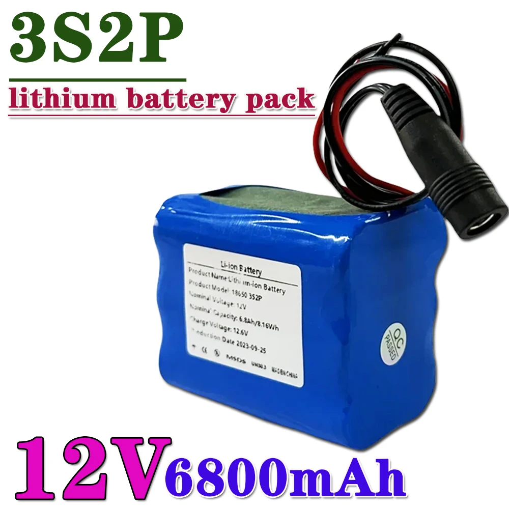 Original 12V Battery 3S2P 11.1V /12.6V 6800mAh Lithium Battery Pack with 5A BMS for LED Lamp Light Table lamp Backup Power etc