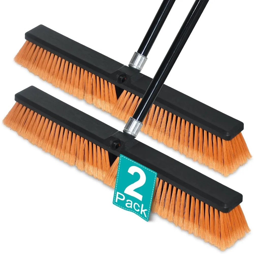 

2 Pack 24" Heavy Duty Outdoor Push Broom 60" Long Handle for Garage Deck Concrete Tile Patio Floors