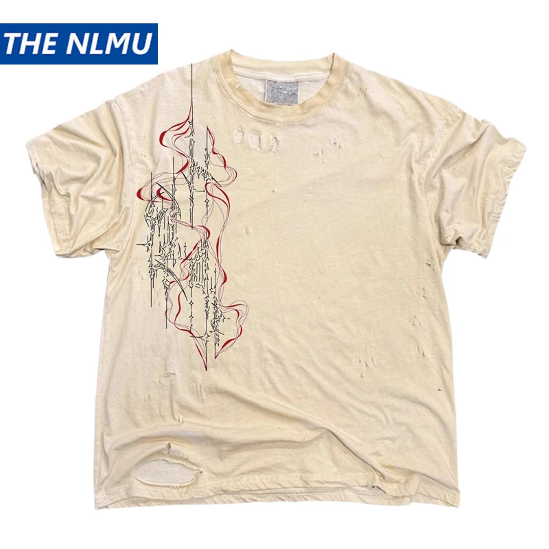 

Винтажная футболка с короткими рукавами и рисунком в стиле ретро, рваная футболка в стиле гранж, повседневные футболки унисекс Y2K, 100% хлопок