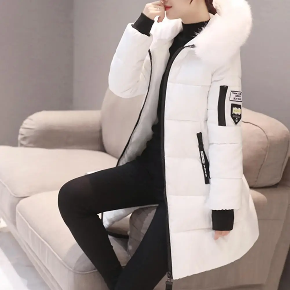 Women Winter Cotton Coat Thickened Padded Stuffed Hooded Lady Thick Doan Coat Zip Up Long Sleeve Slim Fit Lady Down Coat