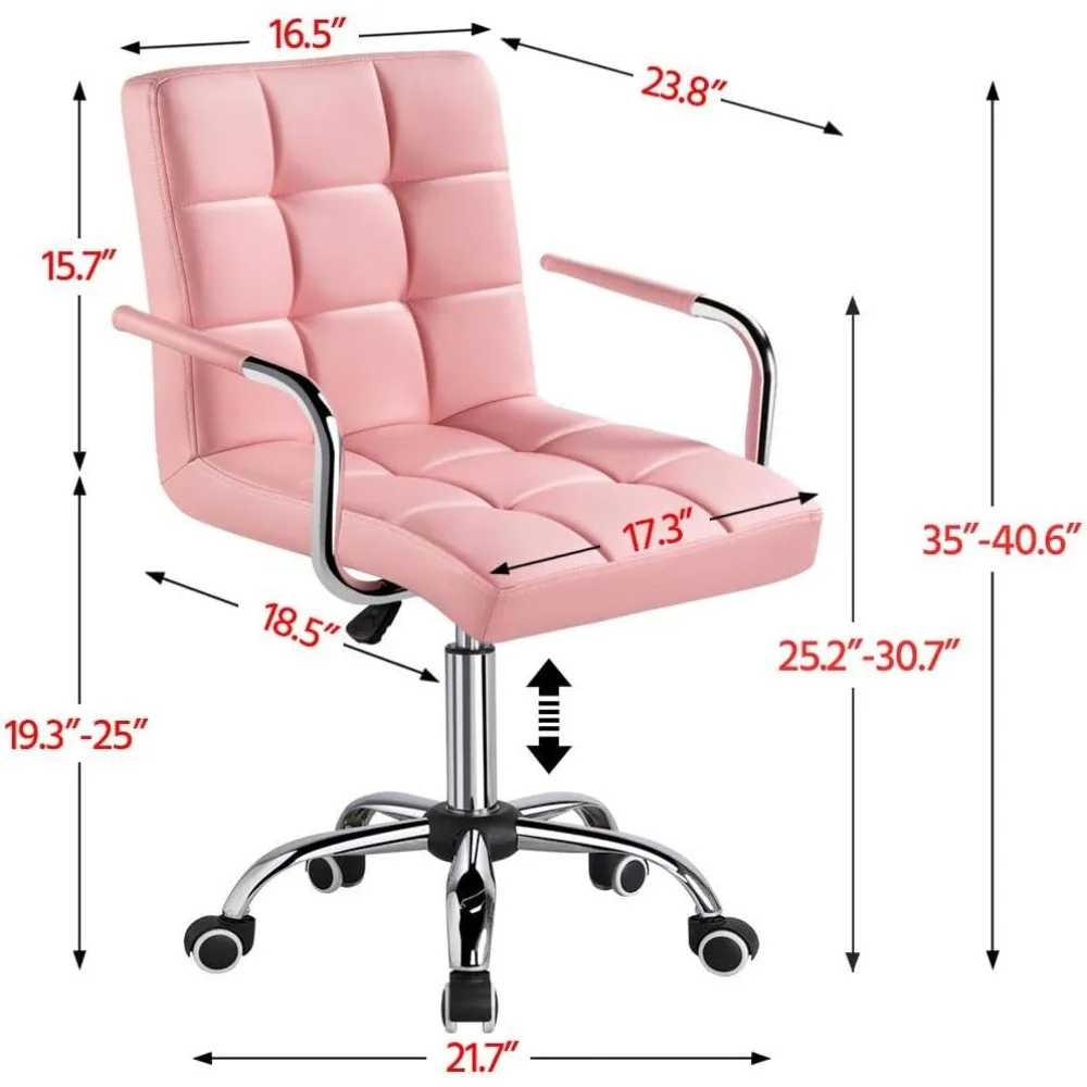 Modern PU leather office chair, with wheels/armrests, height adjustable, suitable for home and office use, with wheels, pink.