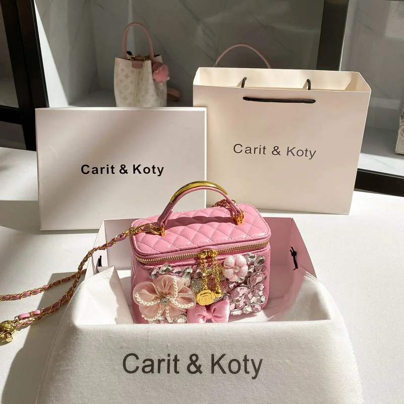 

French-style quilted box bag with diamonds, autumn and winter high-end evening bag