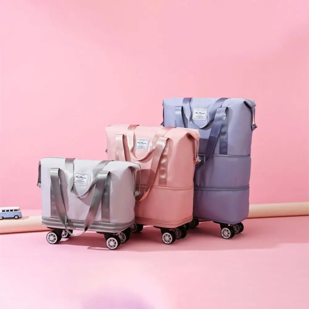 

Oxford Cloth Gym Bag with Wheels Dry-Wet Separation Portable Collapsible Travel Tote Bag Sport Expandable Luggage Storage Bag