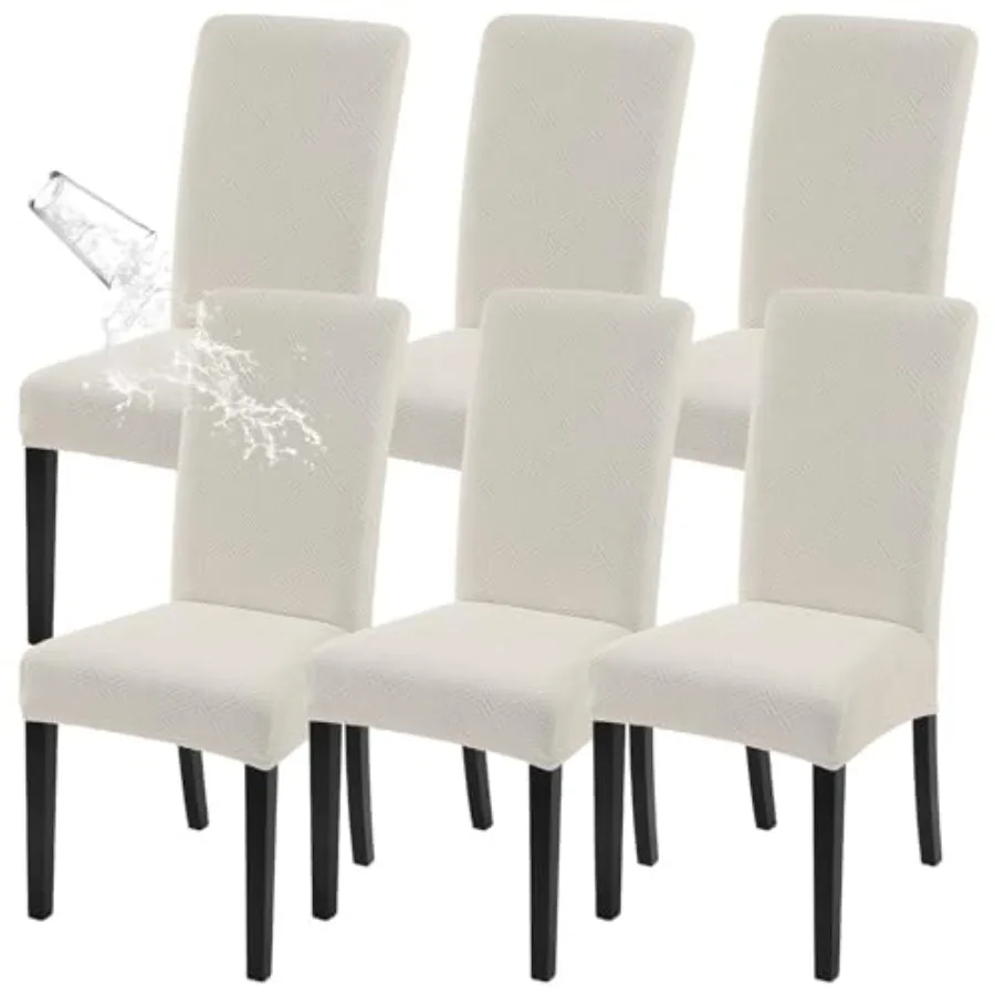 

Waterproof Dining Room Chair Covers Set of 6, Stretch Jacquard Parsons Chair Slipcovers Removable Washable Kitchen Chair Protec