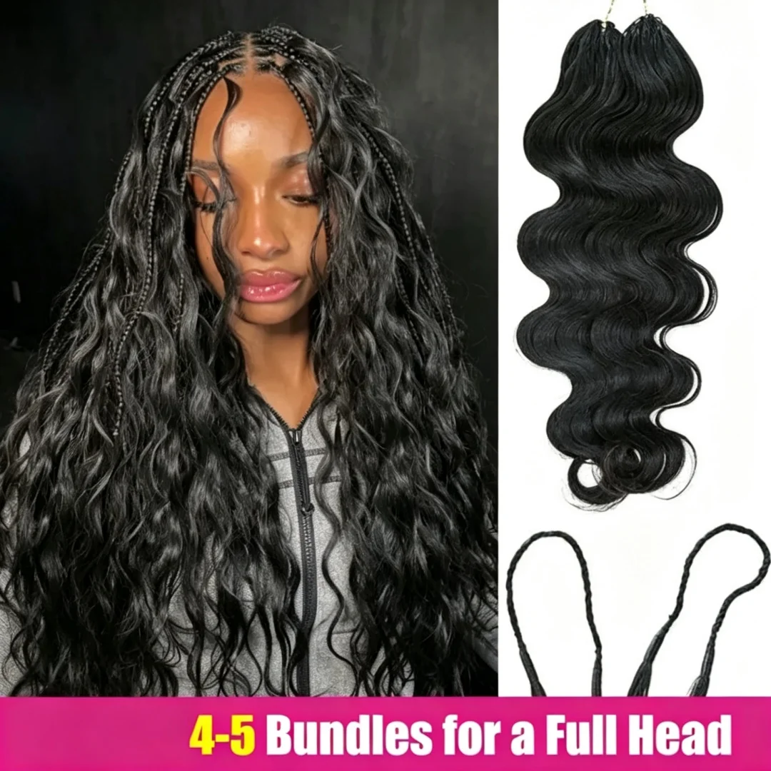 Smilegirl Body Wave Feather Crochet Human Hair Extension Syntheti Pre Separated Knotless Crochet Hair 5Packs Micro Bundles With Loop for Women 22Inch 50Strands #1B