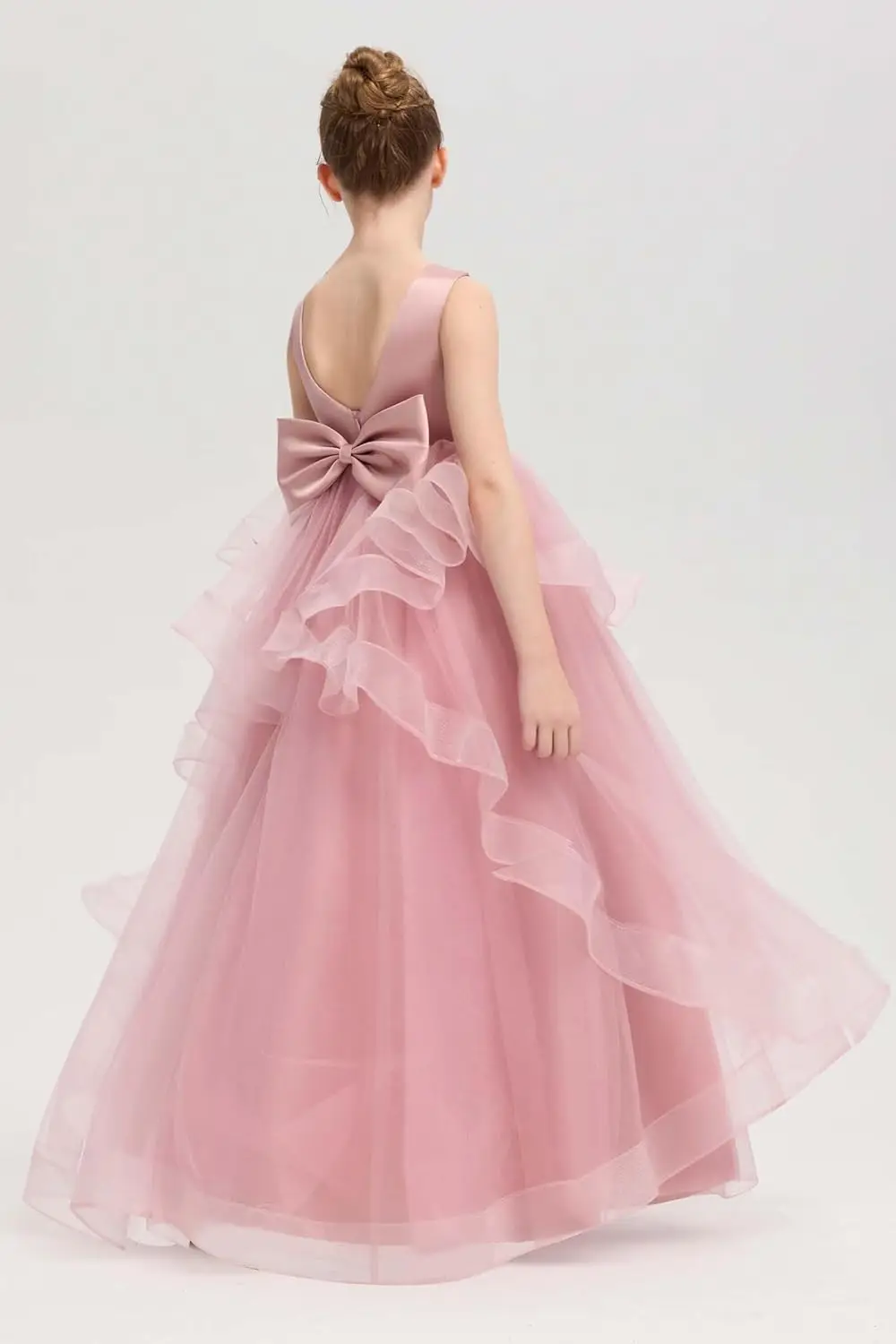 V 백 플라워 걸 드레스 튤 파티 드레스 소녀용 진주 프린세스 퍼프 생일 파티 프로무 드레스 소녀용 드레스