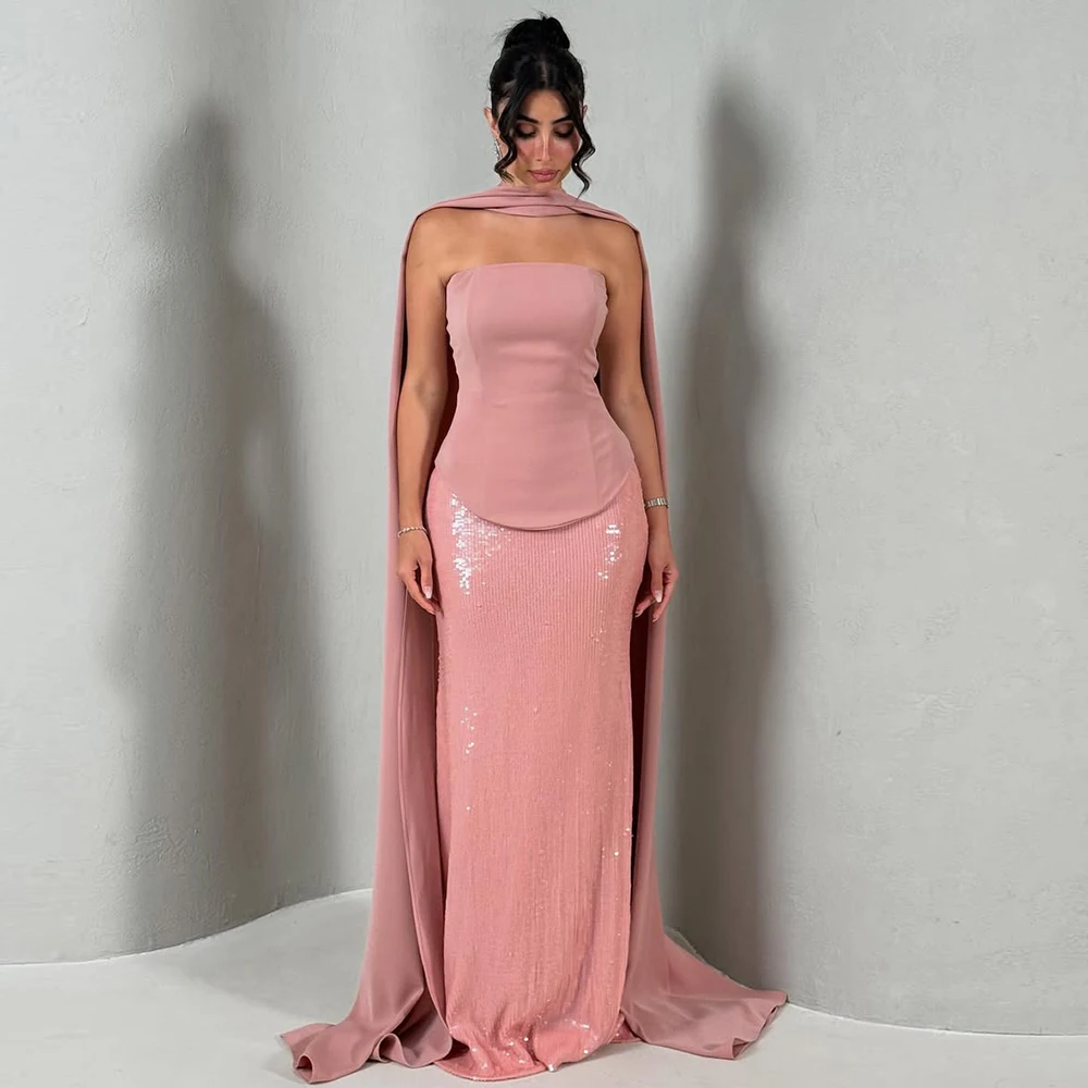

Alinovia Elegant Strapless Mermaid Evening Dress with Shawl for Women 2025 Sequin Long Formal Prom Wedding Party Gown Customized