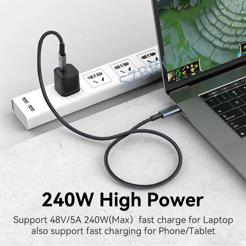 PD240W/100W USB4.0 40Gbps Type C to C Cable 5A Fast Charging Cable 8K@60Hz for MacBook Pro PS5 Nintendo Switch Galaxy Steam Deck