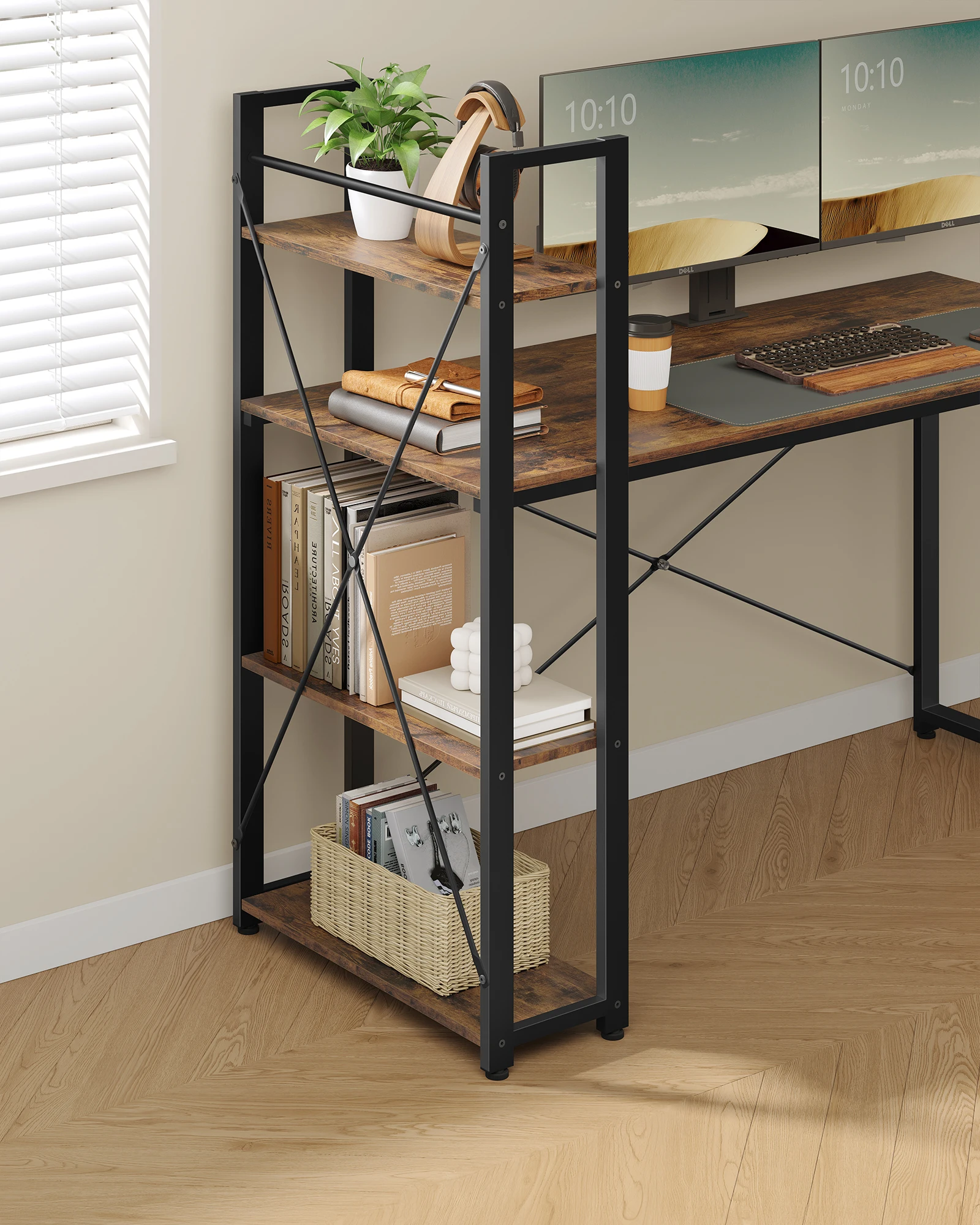 VASAGLE Schreibtisch, Computertisch mit Regalböden rechts oder Links, 137,2 cm breiter Bürotisch,