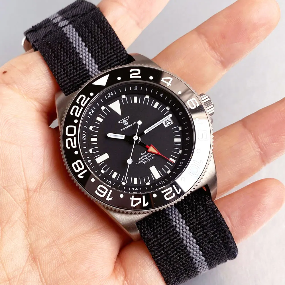 Tandorio 42 مللي متر ريترو تيتانيوم لونين بتوقيت جرينتش الحافة الناتو حزام نايلون الياقوت الزجاج NH34 حركة أوتوماتيكية 10ATM ساعة رجالية مضيئة #3