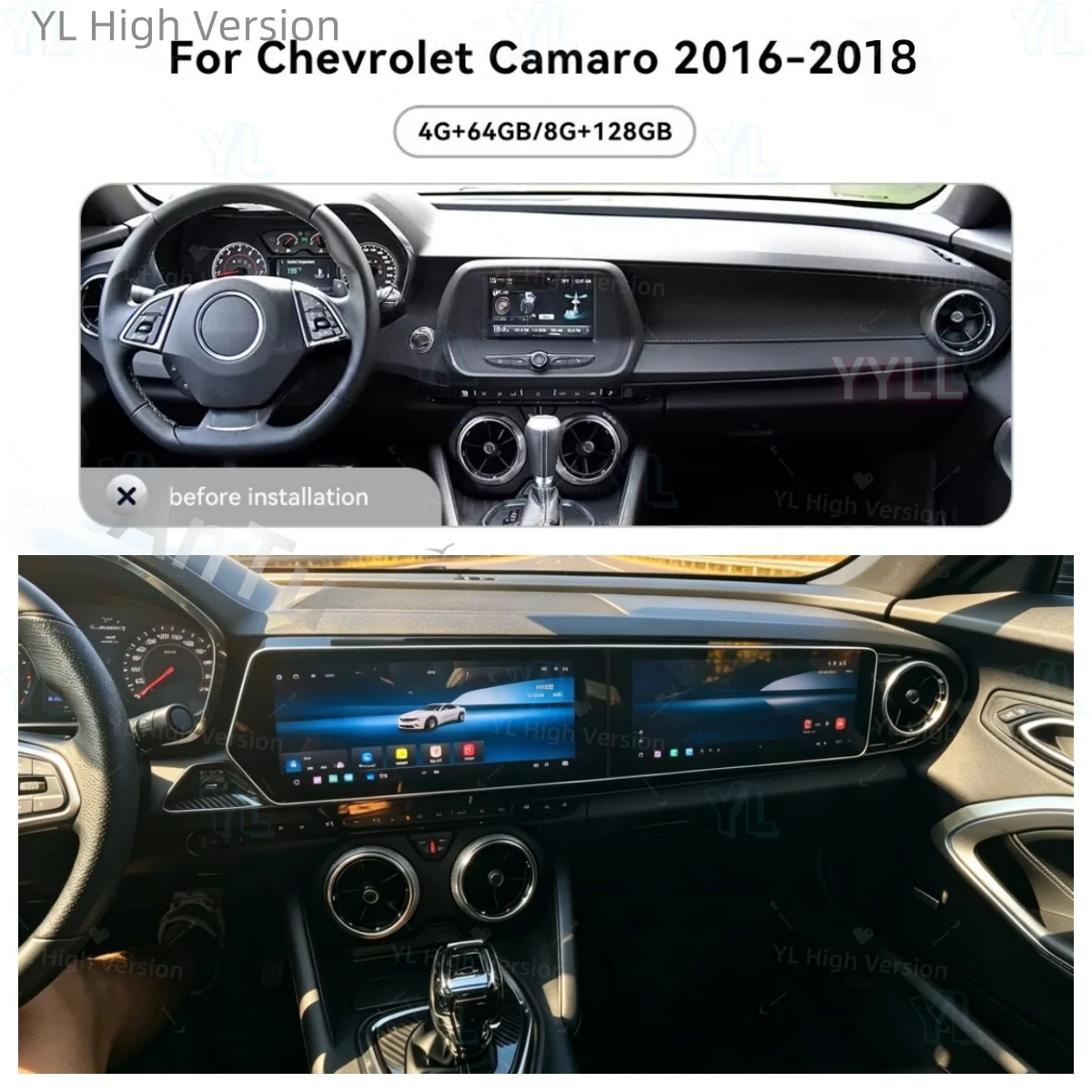 LCD Android Dual Screen For Chevrolet Camaro 2016-2018 GPS Car Digital Cluster Virtual Dashboard Co Pilot Panel CarPlay