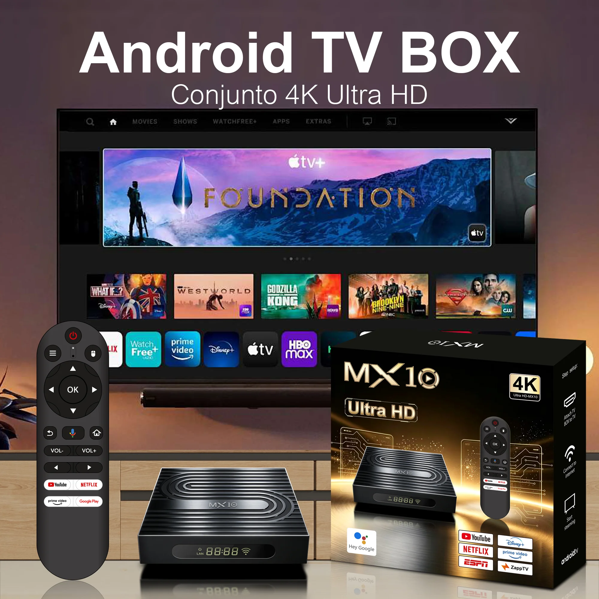 MX10 K4 Smart TV Box Android 14 Allwinner H313 2GB RAM 8GB ROM 8K HDR 2.4G&5G Dual-Band WiFi BT5.0 Met Spraakafstandsbediening
